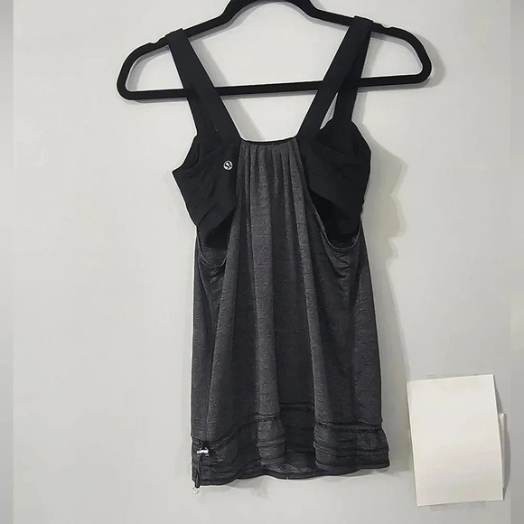 Lululemon back on track black gray built in bra drawcord bottom hem tank top - Picture 10 of 13
